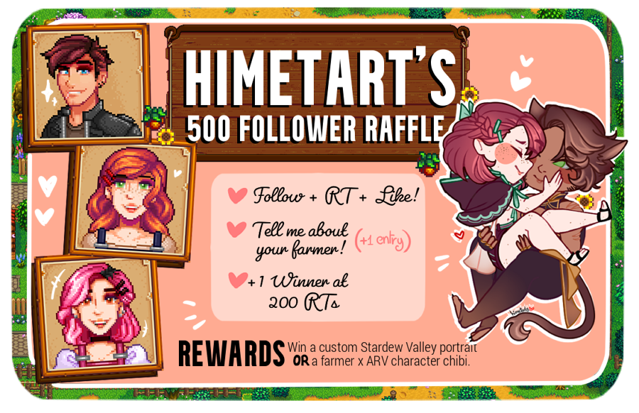 🌸Art Raffle 🌸
(RTs appreciated!)

🤍 Follow! (new and old welcome)
🤍 Like + RT
🤍 Tell me about your farmer for an extra entry!

I'll be adding 1 (or more!) winners every 200 RTs passed, ends May 20th. Thank you so much, everybody 💞 #artraffle #giveaway