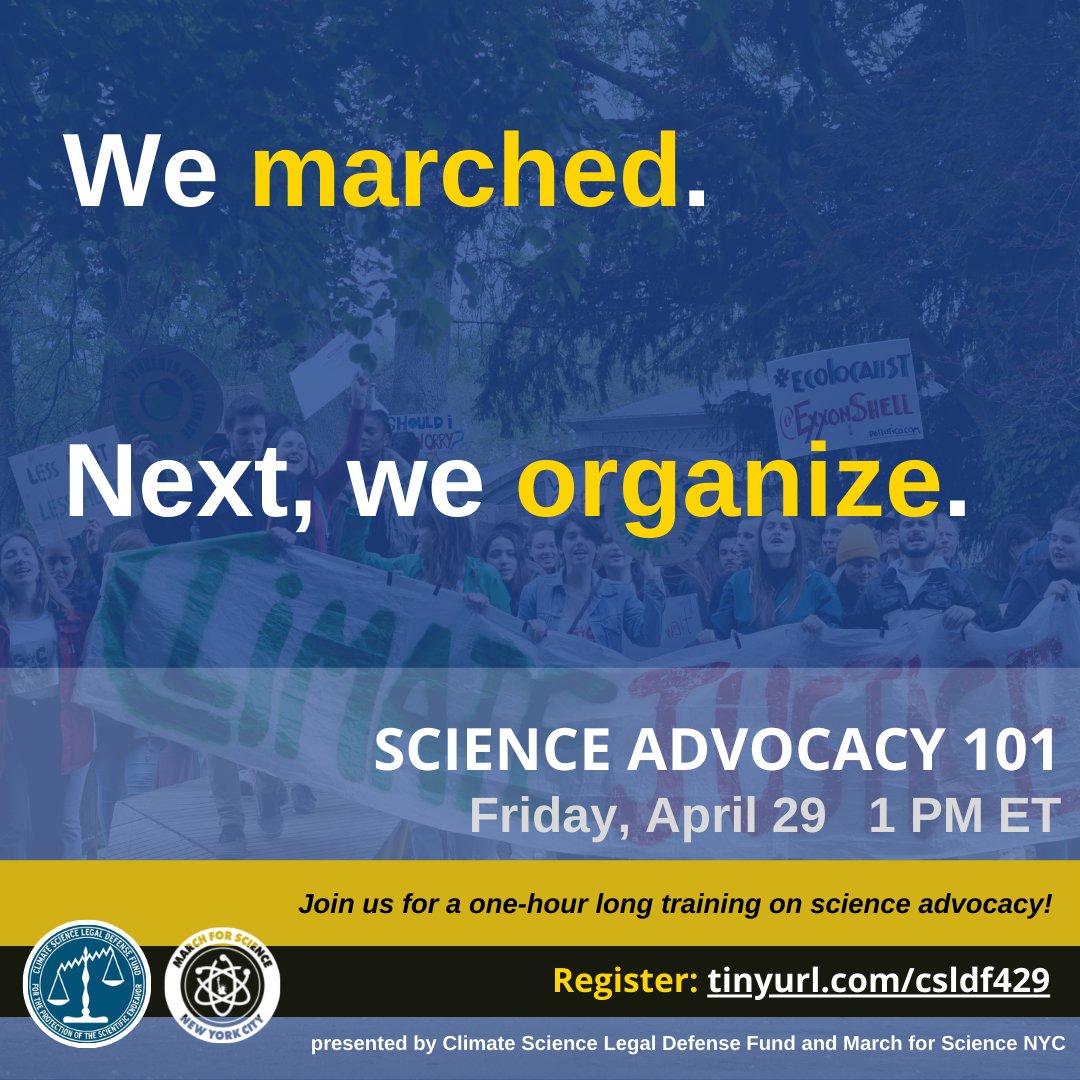 SciNetUCS's tweet photo. Join @ClimSciDefense and @sciencemarchnyc on 4/29 at 1 PM ET for a #science advocacy training. They'll cover what you need to know to get involved with congressional advocacy, campaigning &amp; other activities.  

Register here ➡️ https://t.co/Roco9UMaWp https://t.co/gfr3DoudtQ
