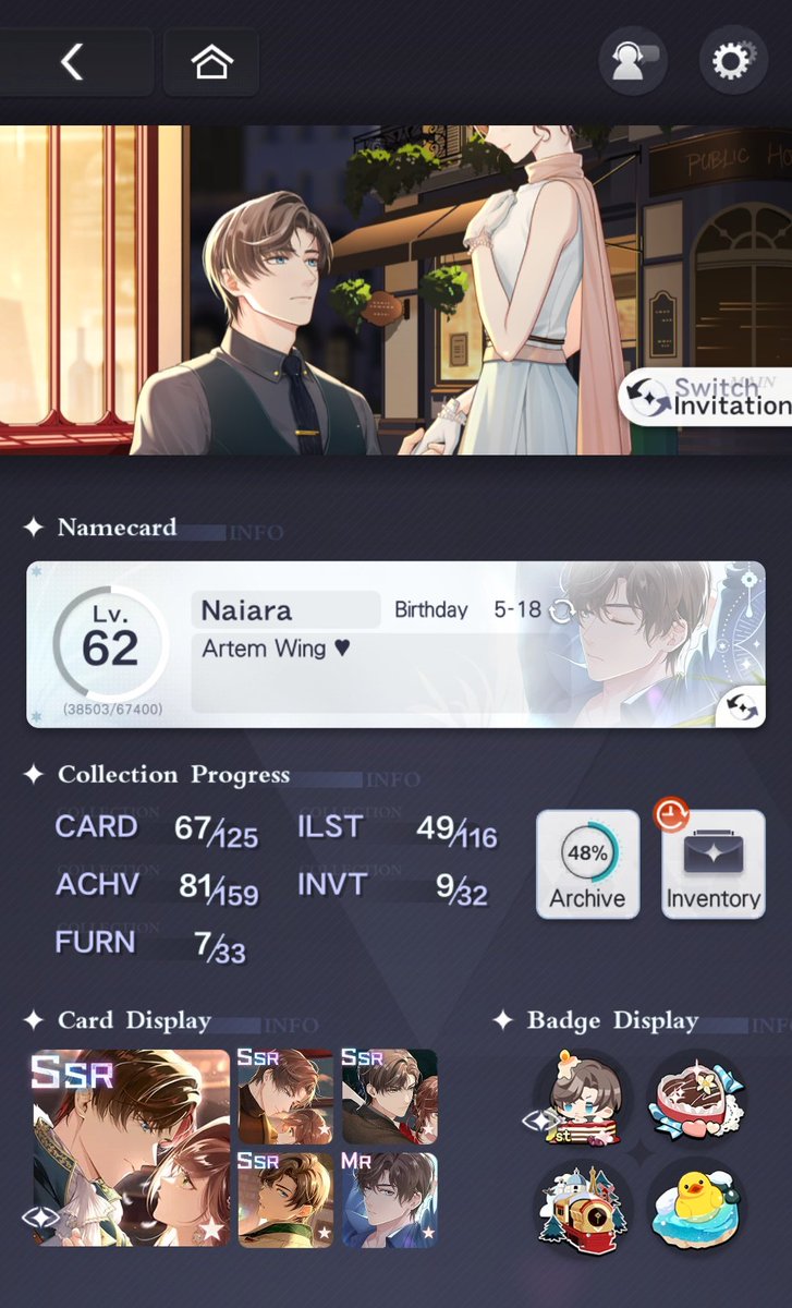 NaiaraWing's tweet photo. I finally got it! I really love this invitation and I really enjoyed the event and his SSR card! And his badge is adorable!
Happy birthday, Artem Wing! โฅ๏ธ๐๐
#TearsofThemis #ArtemWing #BirthdayEvent #Mesmerizing #TwoHeartsasOne #CherishedTime https://t.co/gsj4wJD6oF