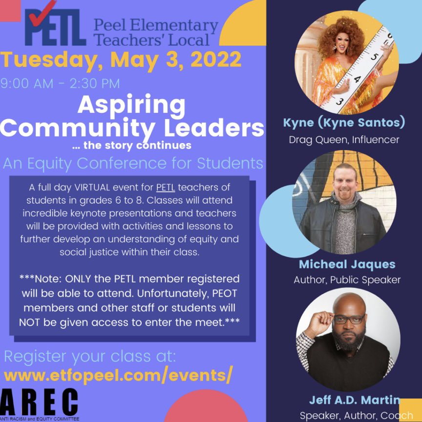 MearaAdvocates's tweet photo. IT’S FINALLY HERE: AREC’s Aspiring Community Leaders Student conference! Bring your Grade 6-8 students to see @onlinekyne @MichaelJacques @jeffadmartin and hear songs from @lesargecooper 🎉🙌🏻
We aren’t capping PETL teachers this year so register @ https://t.co/aBxq72CEfV #AREC https://t.co/qndNHAr6Mw