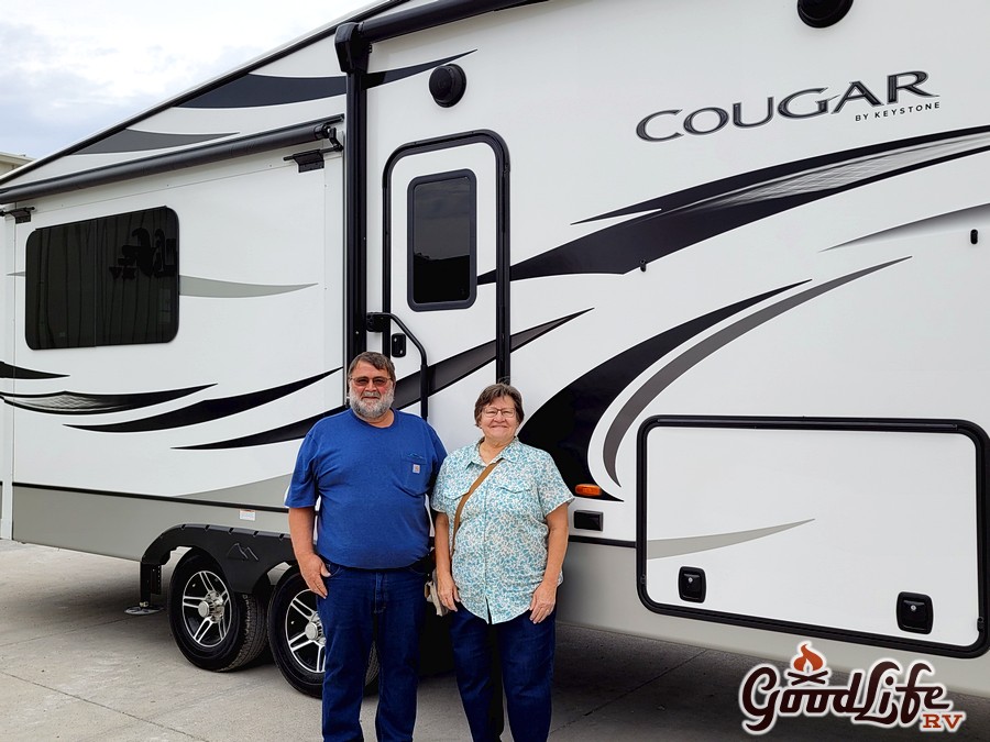 goodliferv's tweet photo. Jim and Julia  with their sweet new Cougar 5th wheel! Thanks guys, Happy Camping! https://t.co/5j2uL3Swur https://t.co/f81HGxzI9t