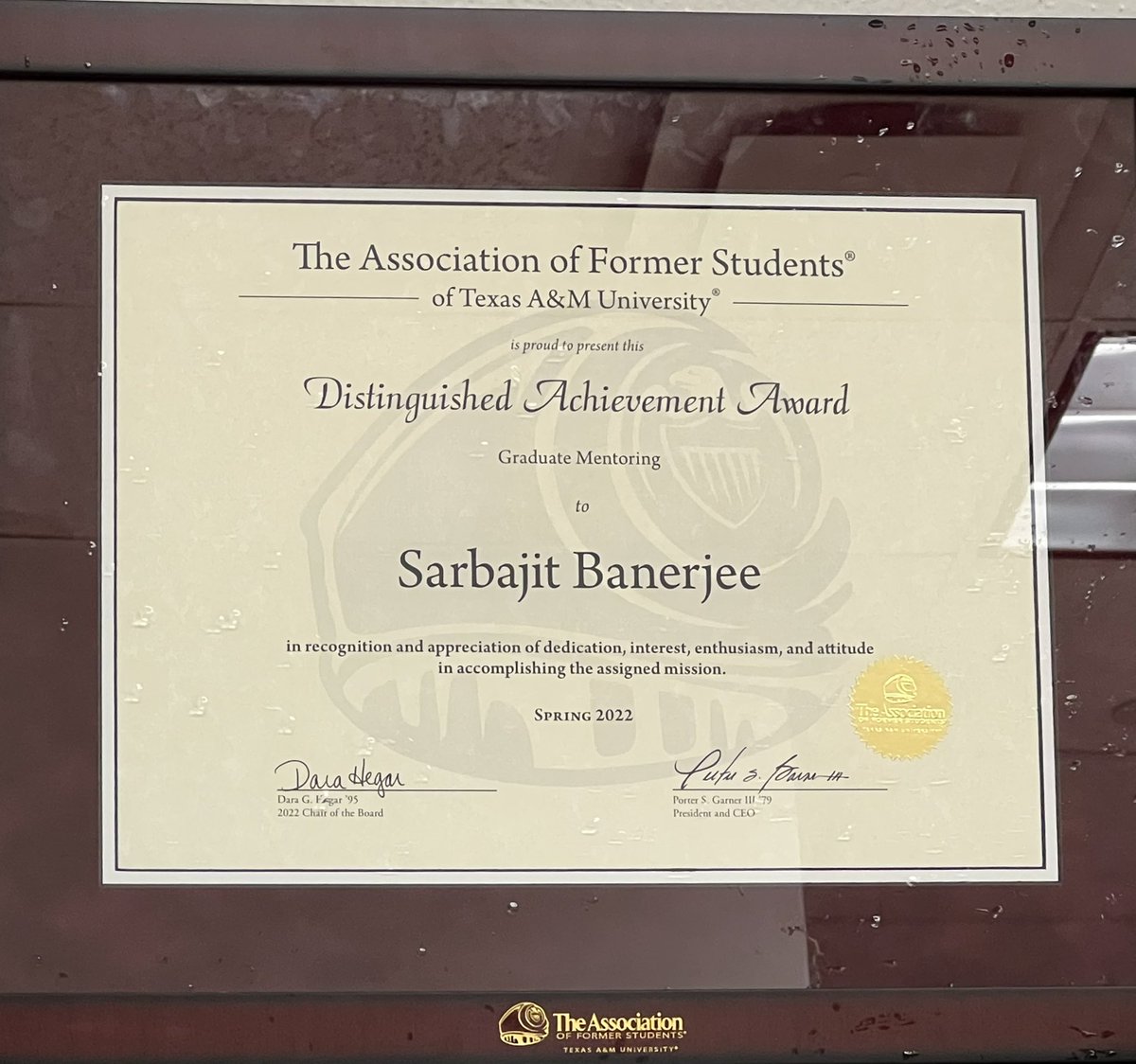 Very grateful to the <a href="/AggieNetwork/">The Association of Former Students</a> for this recognition - mentoring graduate (and undergrad) students and seeing them soar is definitely the most satisfying part of this job. Greatly moved by the former <a href="/TAMUChemistry/">Chemistry Department</a> and <a href="/UBChemistry/">UB Dept of Chemistry</a> students that put forth this nomination