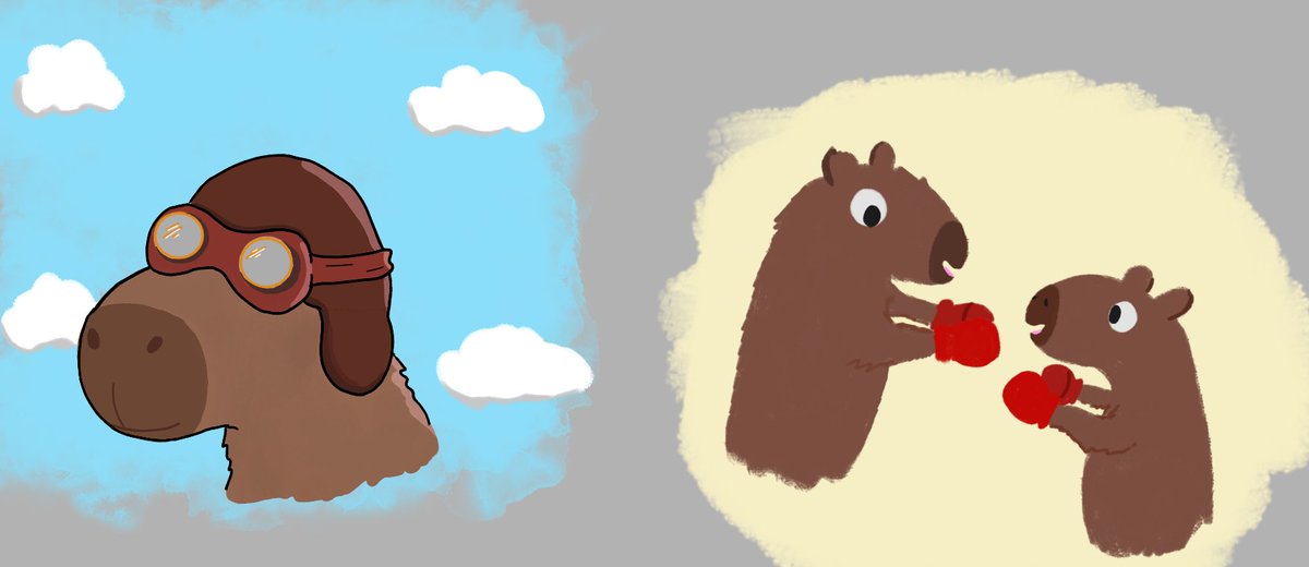 zargothrax92's tweet photo. #capypril I'm so behind omg 😭here's some quick little doodles for 23: travel and 24: enemy, they're only playfighting dw 🥊 https://t.co/jaKq6VQS30