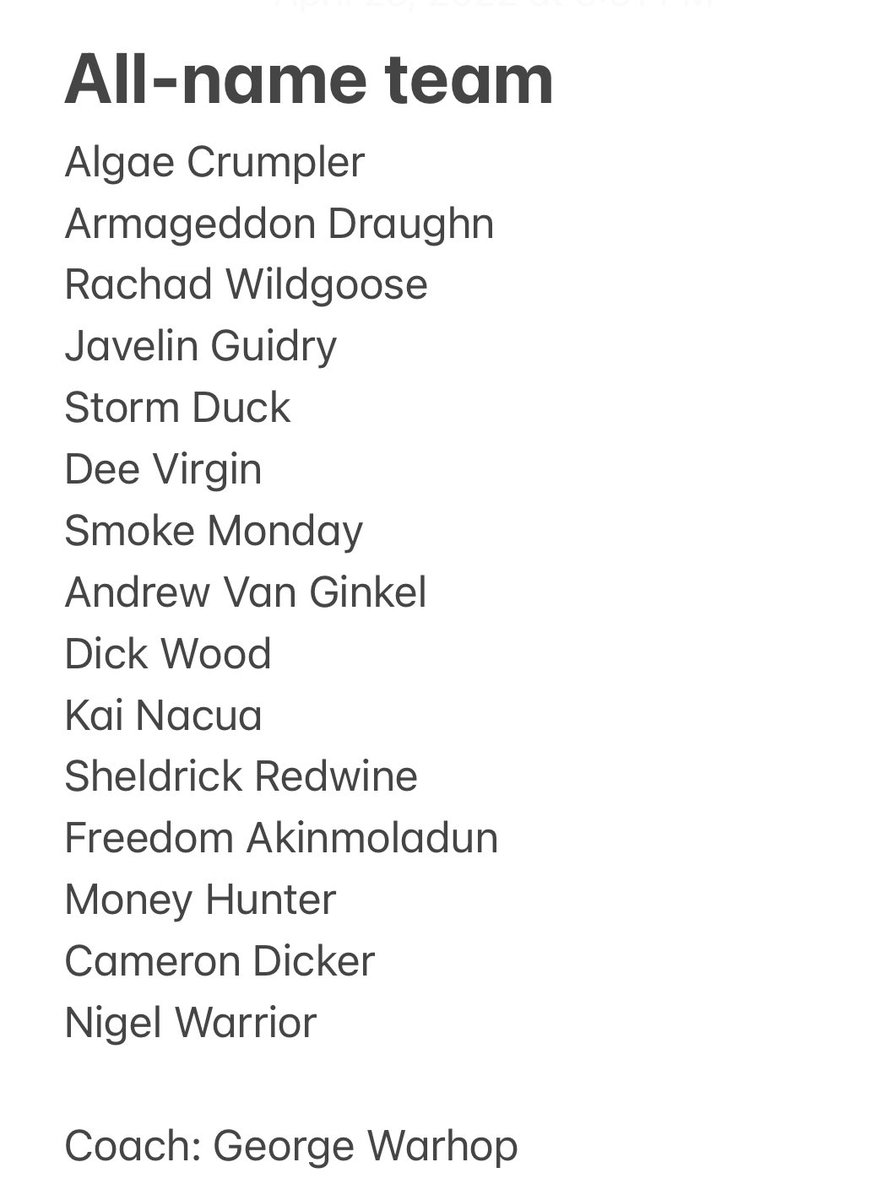Connor_J_Hughes's tweet photo. The current all-name team https://t.co/GN3reiXWtS