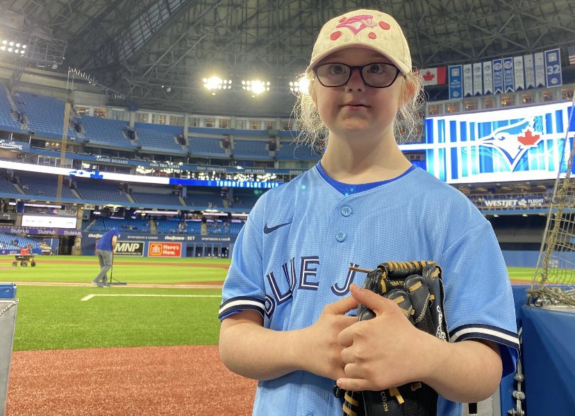 Sarah — a standout leader in the Challenger Baseball program — getting set to throw out tonight’s first pitch! #BlueJaysCommunity