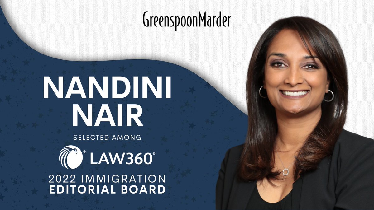GMLaw_Tweets's tweet photo. Greenspoon Marder immigration partner @nairlaw was recently selected among the @Law360 2022 Immigration Editorial Board! Learn more at the link below!

https://t.co/mB9WnvNa16 https://t.co/c6f6u0OYwk