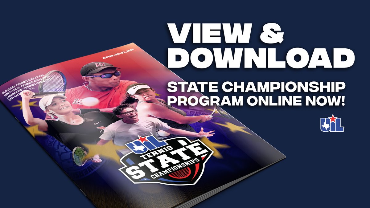 uiltexas's tweet image. Your guide to #UILState Tennis is here!

Check out the UIL Tennis State Championships program for state brackets, historical info, and more. Now available to view &amp;amp; download online.

📖 adobe.ly/3rRC5Xc