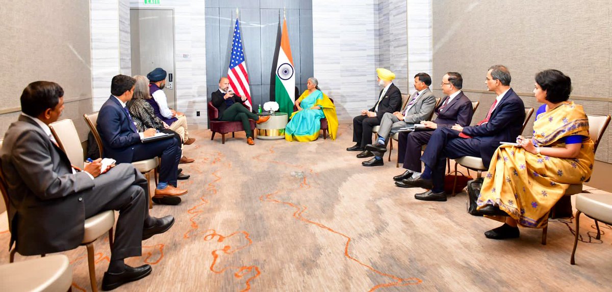 FinMinIndia's tweet photo. Union Finance Minister Smt. @nsitharaman met with @Uber CEO Mr Dara Khosrowshahi @dkhos in San Francisco, today. (1/3) https://t.co/HPFeBzdojq