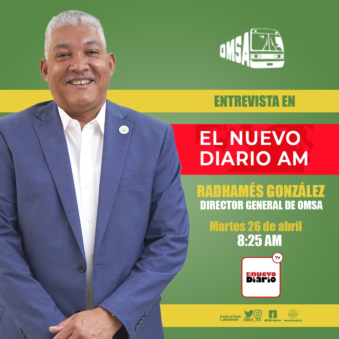 📌No te pierdas este martes 26 de abril, a las 8:25 AM, la participación de nuestro director Radhamés González en el programa "Nuevo Diario AM", que se trasmite por la plataforma digital El Nuevo Diario TV.