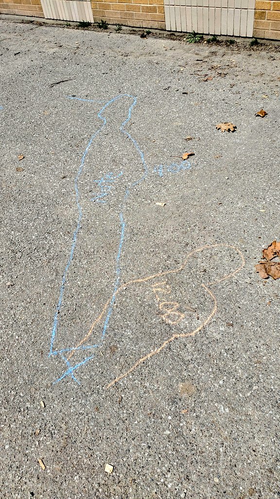 K5htb's tweet photo. They were wondering about shadows, so we did an experiment! One student stood on the X and we traced his shadow at 9:00. We made predictions about what might happen. We did it again at 12:00 and 2:00. It led to some incredible learning! @GrfSchooners @dsbn @DSBNOutdoorED https://t.co/wrRm1KXUIK