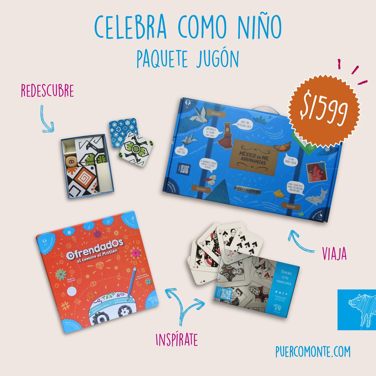 ¡Celebra como #niño este mes* con los paquetes especiales que tenemos para ti! Festeja tu amor por los juegos de mesa con #Puercomonte 🐽🎉

*Del 23 de abril al 1 de mayo
Envíos nacionales o recolección en CDMX (sin costo) ✈️

Paquete jugón: bit.ly/3vKHOPF