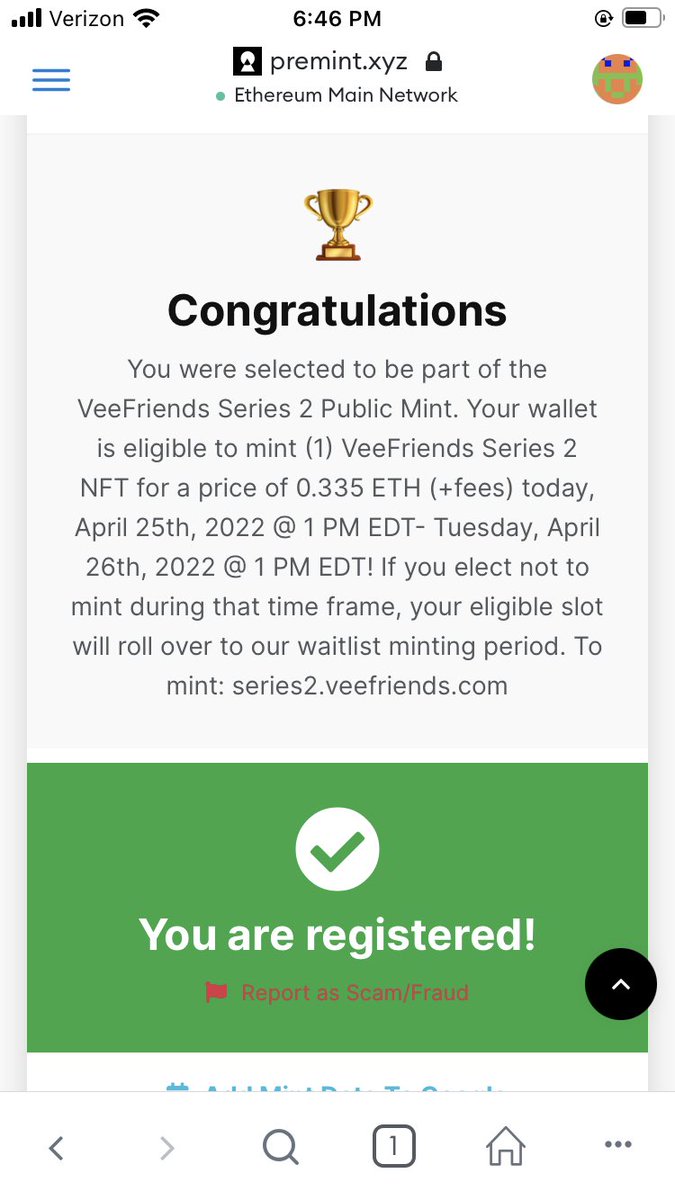 TheRealAhhlee's tweet photo. After losing eth on a bad contract a couple weeks ago the NFT gods looked favorably on me and was blessed with a @veefriends mint spot! Thank you @garyvee and team excited to see what’s next! https://t.co/MSz4xt2SXa