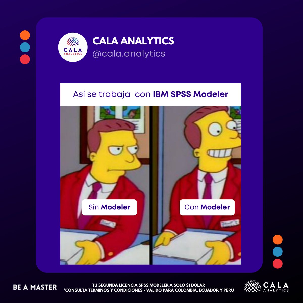 cala_analytics1's tweet photo. #OfertasSPSS 🏷️👉https://t.co/sFzcae6MAz CALA Analytics empieza a sumergirte en el DATAVERSO 😎 ¡Sé un master con IBM SPSS Modeler! Por la compra de 1 licencia IBM SPSS Modeler, llevas la segunda a $1 Dólar.
#Oferta #Sale #SPSS #Dataverso https://t.co/f6oG1uG1um