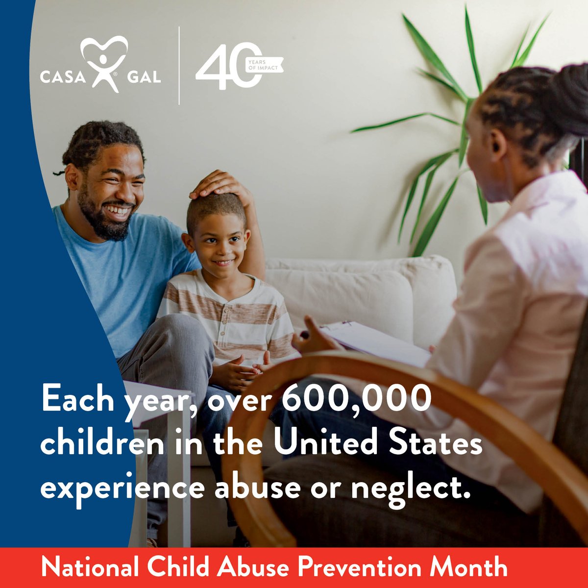 NationalCASAGAL's tweet image. April is #ChildAbusePreventionMonth. CASA/GAL volunteers support children &amp;amp; families involved in foster care by working with child welfare employees &amp;amp; school social workers to find resources that will improve outcomes. #ThrivingFamilies 

*acf.hhs.gov/sites/default/…