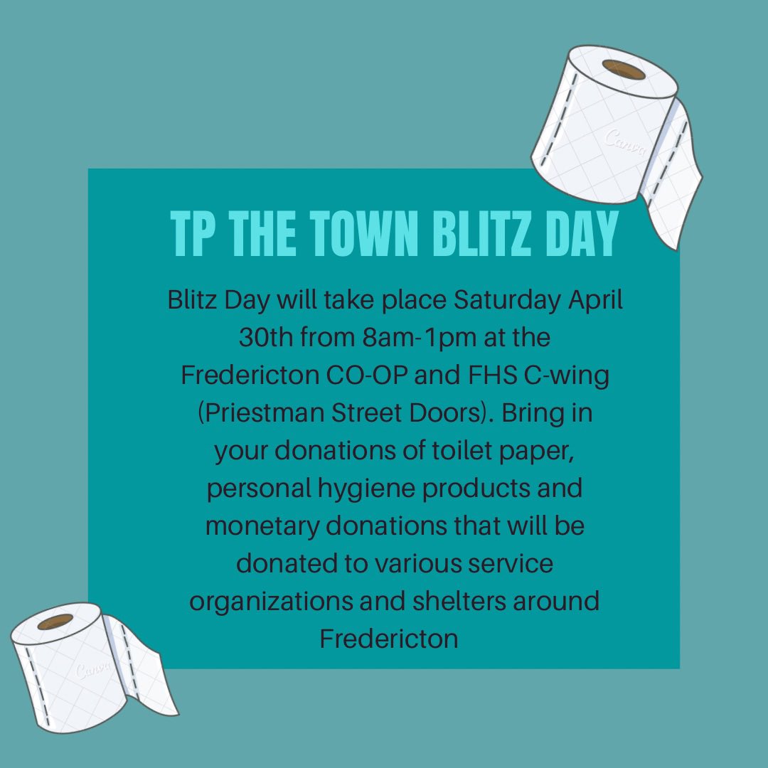 Hey Black Kats! Saturday April 30th, we will have our annual TP the town Blitz Day at the Fredericton CO-OP and FHS. Hope to see you there! 🐾