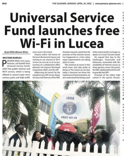 TamikaDavis_JLP's tweet photo. Great news for Hanover! The town of Lucea now has free public Wi-Fi courtesy of @usfjamaica https://t.co/2pUYaIETiI