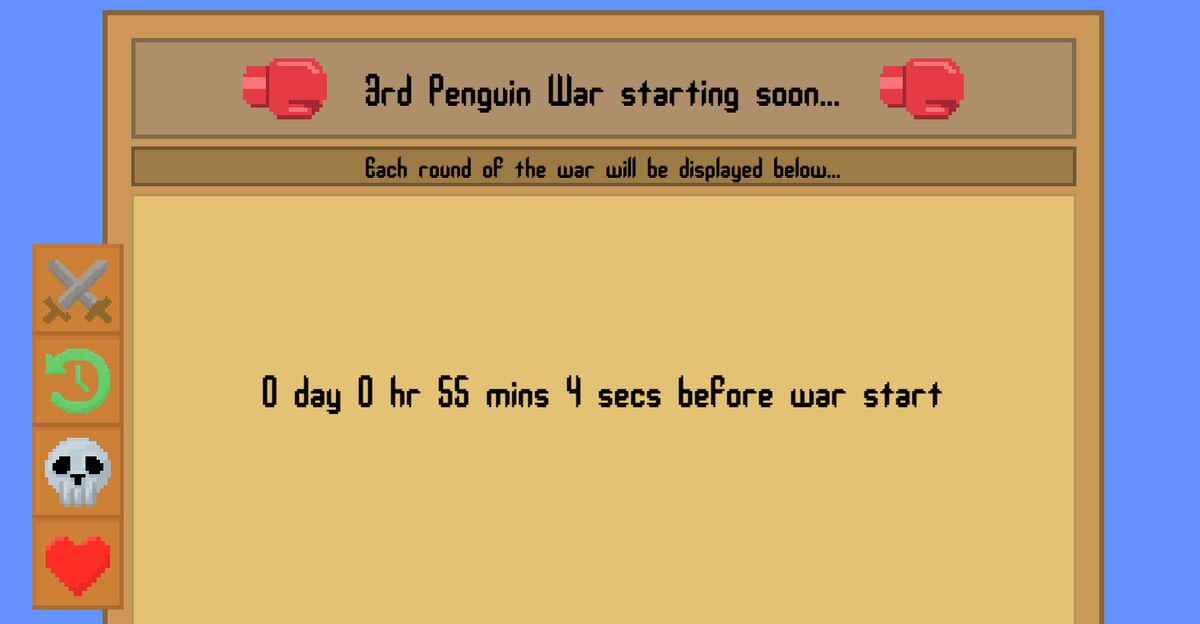 Penguin Warz 3 is starting in less than 1 hour!!!! ⏳

This war format is slightly different, where one penguin battle will occur every 45 minutes! 🐧🥊

Follow the war at ✨coolpenguinsquad.com/game✨

#nftgame #play2earn #solanaNFT #nftproject #nftartist