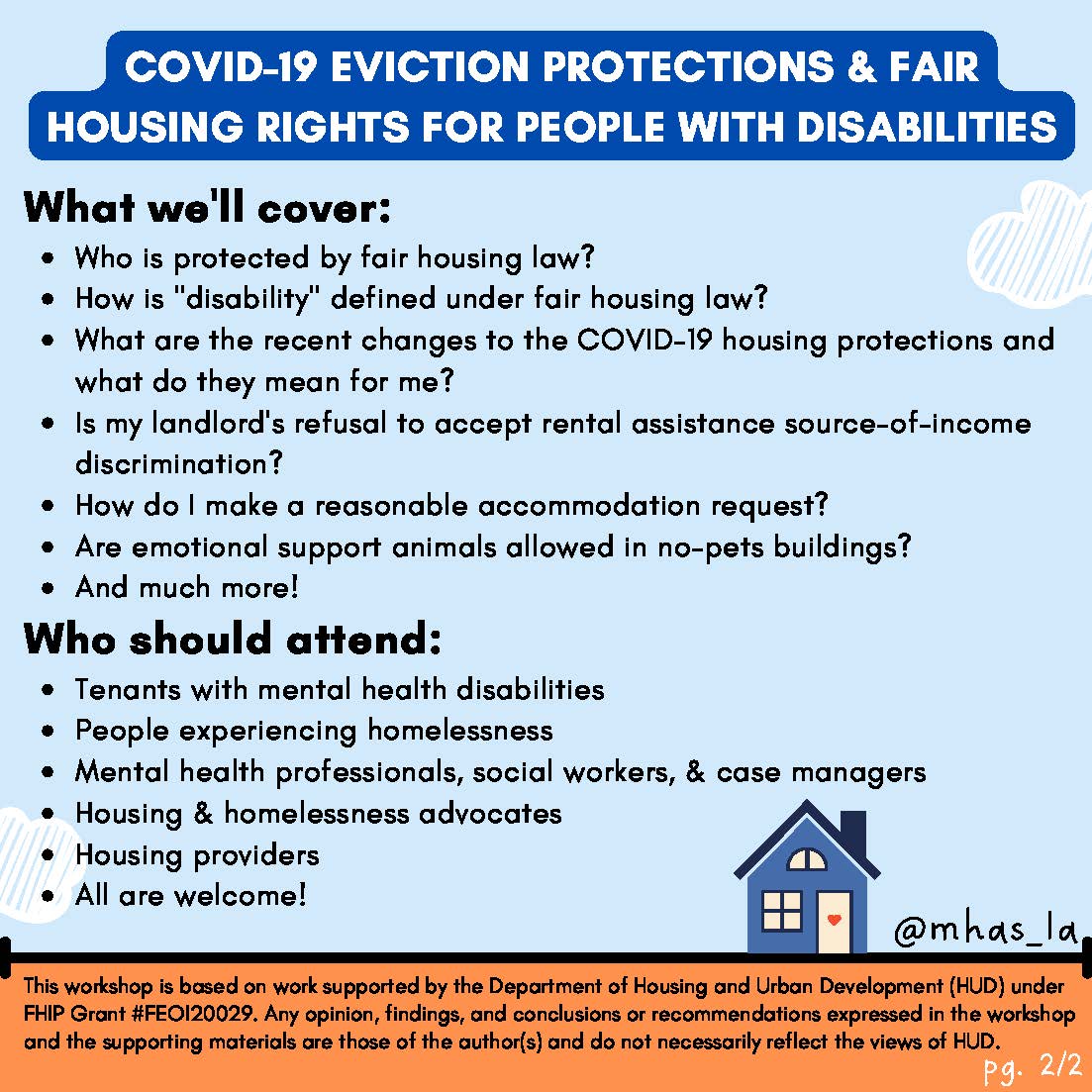 LACBAveterans's tweet photo. All are welcome to join the Mental Health Advocacy Services for a free webinar THIS WEDNESDAY at 12PM, to learn about COVID-19 Eviction Protections and Fair Housing Rights for people with disabilities. Register here: https://t.co/r0ZGkBouAK #housingrights #evictionprotection https://t.co/TTsmyJ1QHZ
