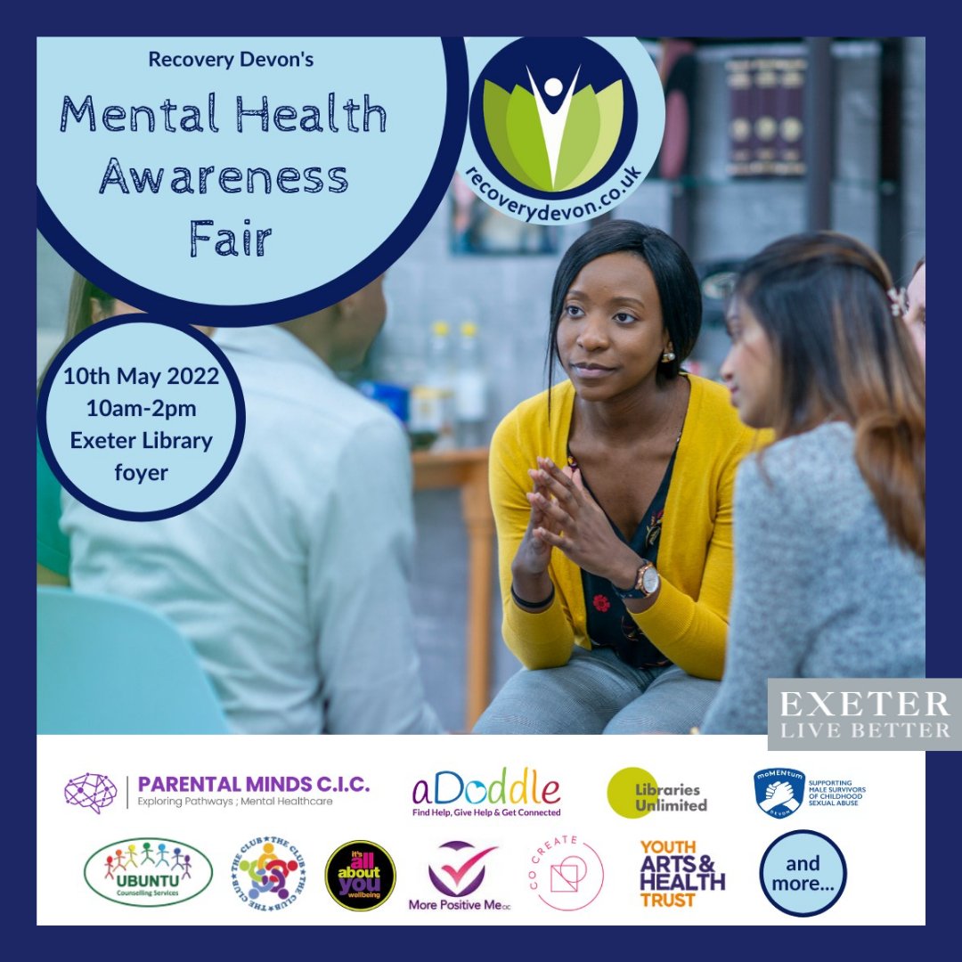 ExeterLiveBette's tweet image. 1 in 4 people will experience a mental health problem in England every year. 

@ExeterLibrary is hosting a fair on Tues 10 May from 10am-2pm, with local services present to help you access the info you need.

#ExeterLiveBetter #TheBrilliantAlternative #mentalhealth #Exeter