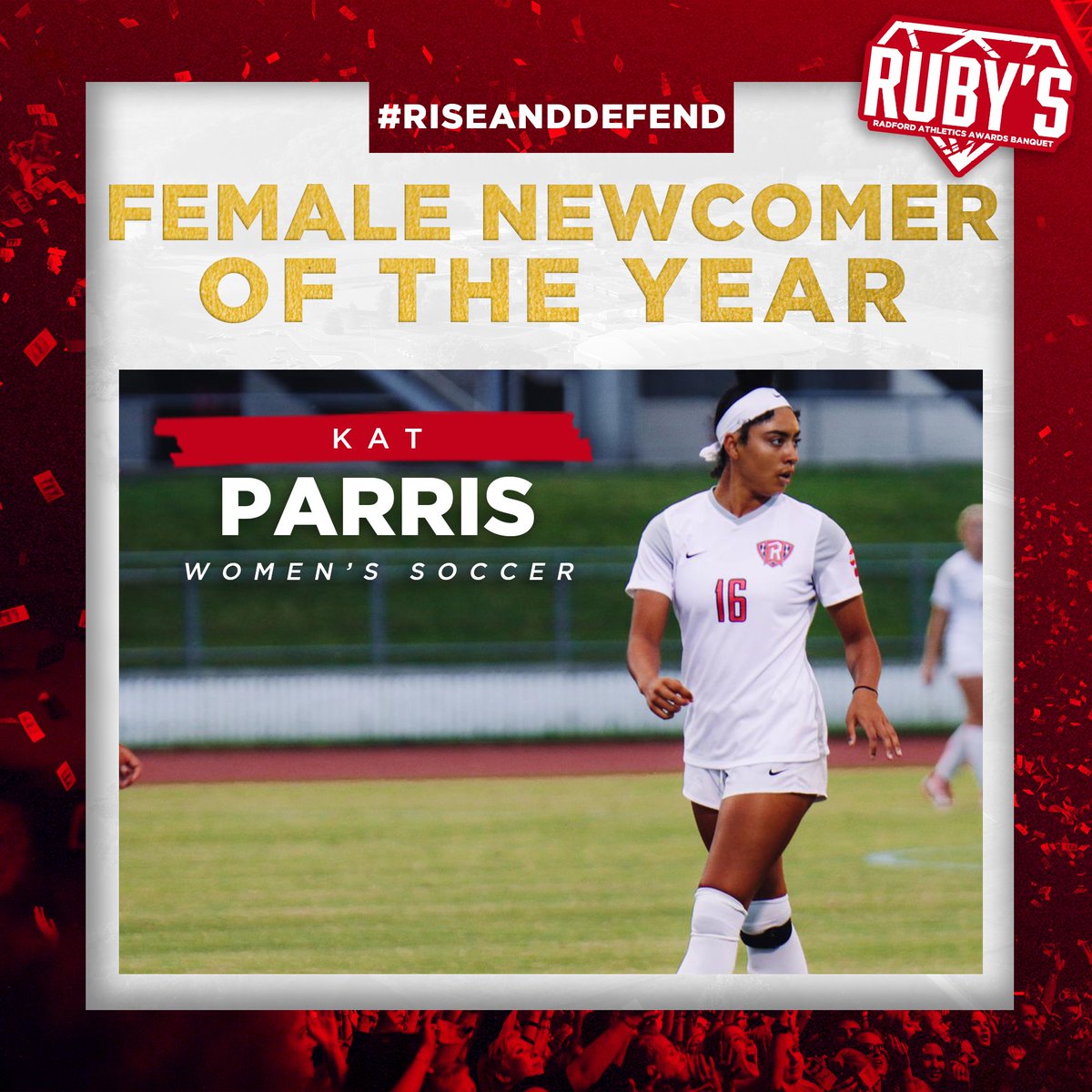 ru_athletics's tweet image. Kat Parris from @RadfordWSOC was unstoppable last Fall! She’s this year’s Newcomer of the Year!

#RiseAndDefend x #RUBYS