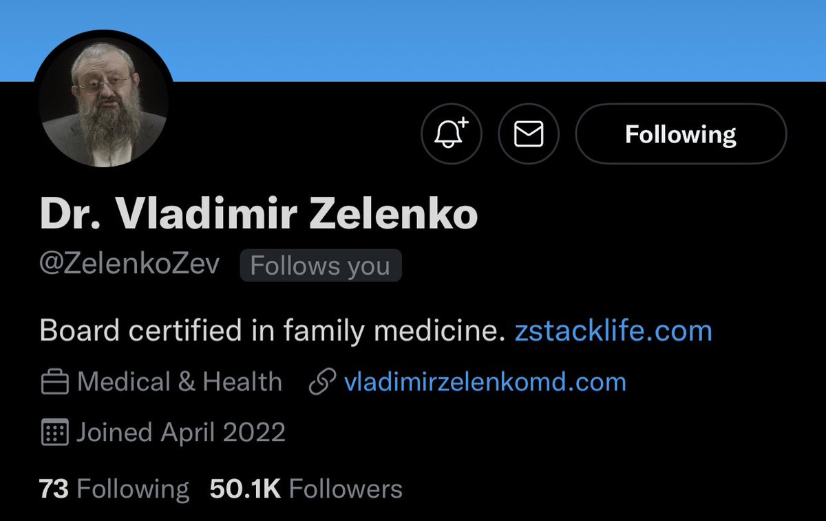 DschlopesIsBack's tweet photo. Dr. Zelenko @ZelenkoZev now has over 50,000 Twitter followers in less than 36 hours!  The Z-Army is absolutely incredible!

Keep following and sharing.  His voice NEEDS to reach as many people as possible. https://t.co/v0btRZAVZY