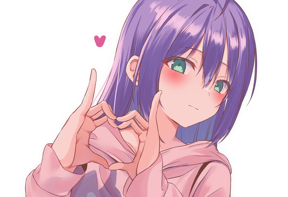 mochizuki anna 1girl solo heart heart hands purple hair blush white background  illustration images