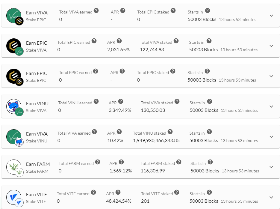 VivaStakingPool's tweet image. 7 new #staking pools live in 14h!
💰Stake $VITE, Earn $VITE
💰Stake $EPIC, Earn $VIVA
💰Stake $VIVA, Earn $EPIC
💰Stake $EPIC, Earn $EPIC
💰Stake $VIVA, Earn $VINU
💰Stake $VINU, Earn $VIVA
💰Stake $FARM, Earn $FARM

3 more pools coming soon! All pools are sustainably sourced 🍉