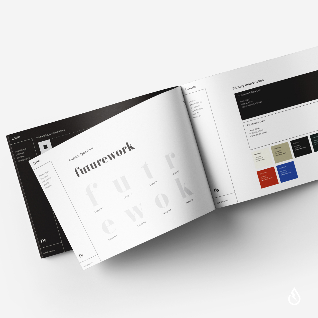 Developing a Brand Guide is a fundamental step in creating identity &amp; voice. It educates outside parties on how to communicate your brand accurately &amp; consistently. FutureWork’s neutral &amp; elegant palette exhibits professionalism and thoroughness.

Visit ➡️ juicecg.com