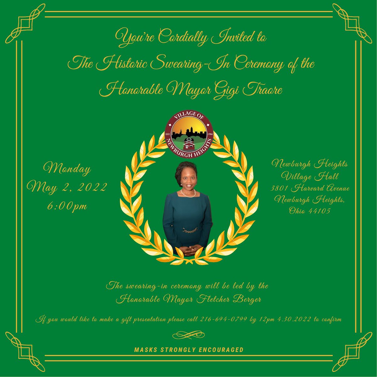 mayorgigitraore's tweet photo. Join us for the Historic Swearing-In Ceremony for Mayor Gigi Traore. https://t.co/w3giexNeKD