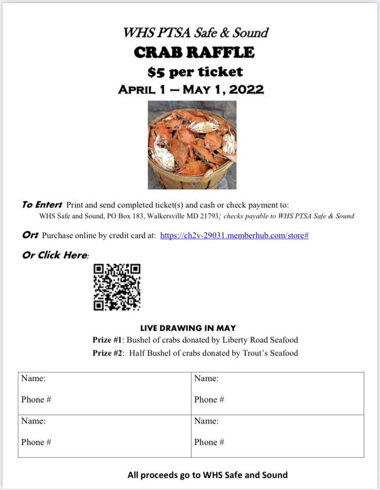WHSsafeandsound's tweet photo. Warm weather pairs well with 🦀 🦀. Don’t miss out on your chance to win!  See flyer below for details… https://t.co/pZJAu18P2m