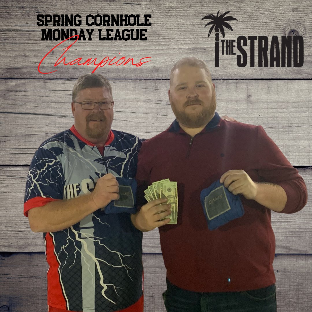 TheStrand692's tweet image. Congrats to our Monday Cornhole league champions for our Spring I Session. Our new session begins May 2nd! Contact Scott to get signed up today. #cornhole #cornholeleague