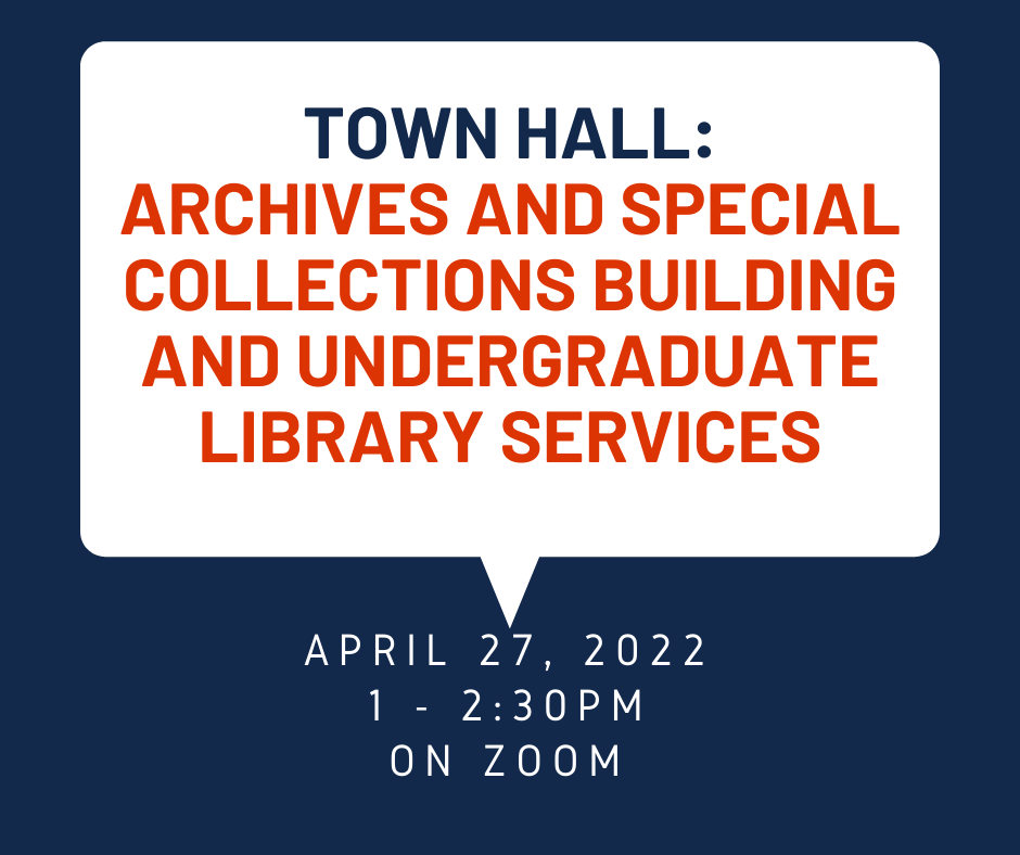 askundergrad's tweet photo. Join the library for a Zoom Town Hall. Representatives from the Library will provide a status update on the Archives and Special Collections Building project and speak about the transition of Undergraduate Library services. Open to all. Register at: https://t.co/Fm0Jl1TvK7 https://t.co/NS83y4cy6D