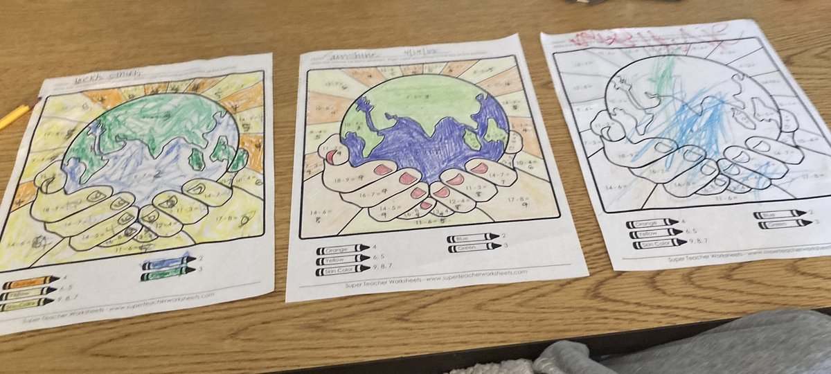 yesmyrealnamei2's tweet photo. Late post… In honor of Earth day, we colored by number (the answer to math equations) and made dirt cups! #spedcdc #finemotorfriday @CGETwolves https://t.co/qj6CM1bEnY