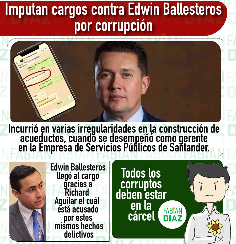 FabianDiazPlata's tweet photo. #IMPUTAN cargos al excongresista del Centro Democrático Edwin Ballesteros por el ENTRAMADO de #Corrupción en #Santander junto con #RichardAguilar. https://t.co/MGpN2o9D3N