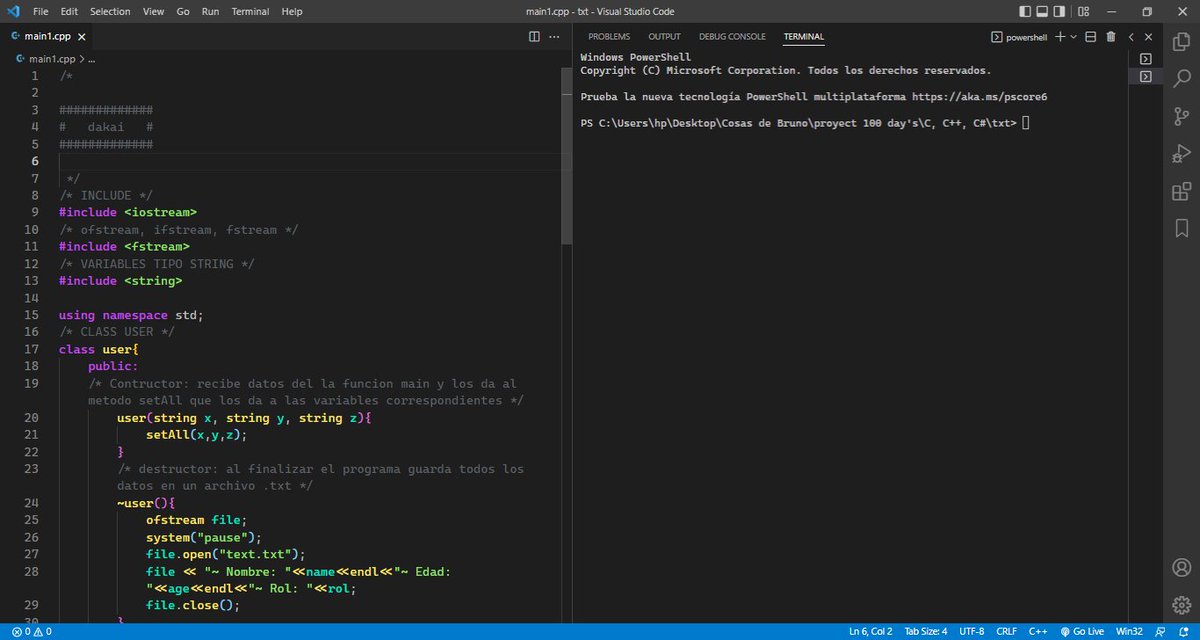 bruno_Guzman_'s tweet image. DAY 3~
Dia 3, programando un poco de C++, usando clases básicas con constructor, destructor, métodos, strings.
librerías : fstream, iostream, string.
#Cpp #cplusplus #C #programing #100DaysOfCode #100daysofcodechallenge #exe #OOP #PROGRAMACIÓNORIENTADAaOBJETOS #python