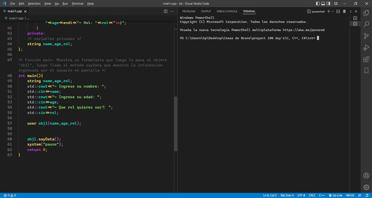 bruno_Guzman_'s tweet image. DAY 3~
Dia 3, programando un poco de C++, usando clases básicas con constructor, destructor, métodos, strings.
librerías : fstream, iostream, string.
#Cpp #cplusplus #C #programing #100DaysOfCode #100daysofcodechallenge #exe #OOP #PROGRAMACIÓNORIENTADAaOBJETOS #python