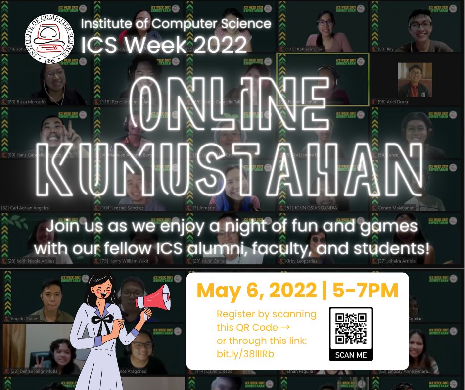 ics_uplb's tweet photo. Break muna sa acads!

To end our week-long celebration, let’s set aside our work and acads (for now😉) to catch up and play games with our faculty and students!

Games and prizes await!
Register here: https://t.co/w78g3nd7RJ

#ICSEvolve2022 https://t.co/hLdKShMGve