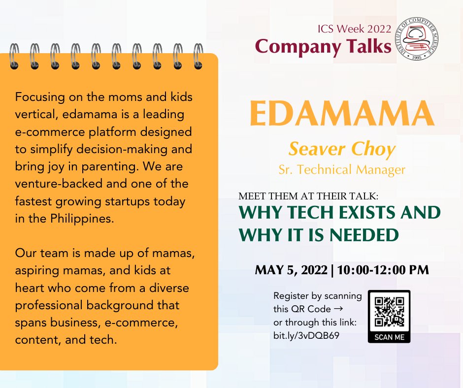 ics_uplb's tweet photo. Explore potential internship and job opportunities by getting to know our guest companies at the ICS Company Talks 2022 (10 AM-12 NN; 2 PM-4 PM)!

Register here: https://t.co/6T0UesCyir (AM Session) | https://t.co/4Or2dmCOfM (PM Session)

#ICSEvolve2022 https://t.co/jajJEjNxFW