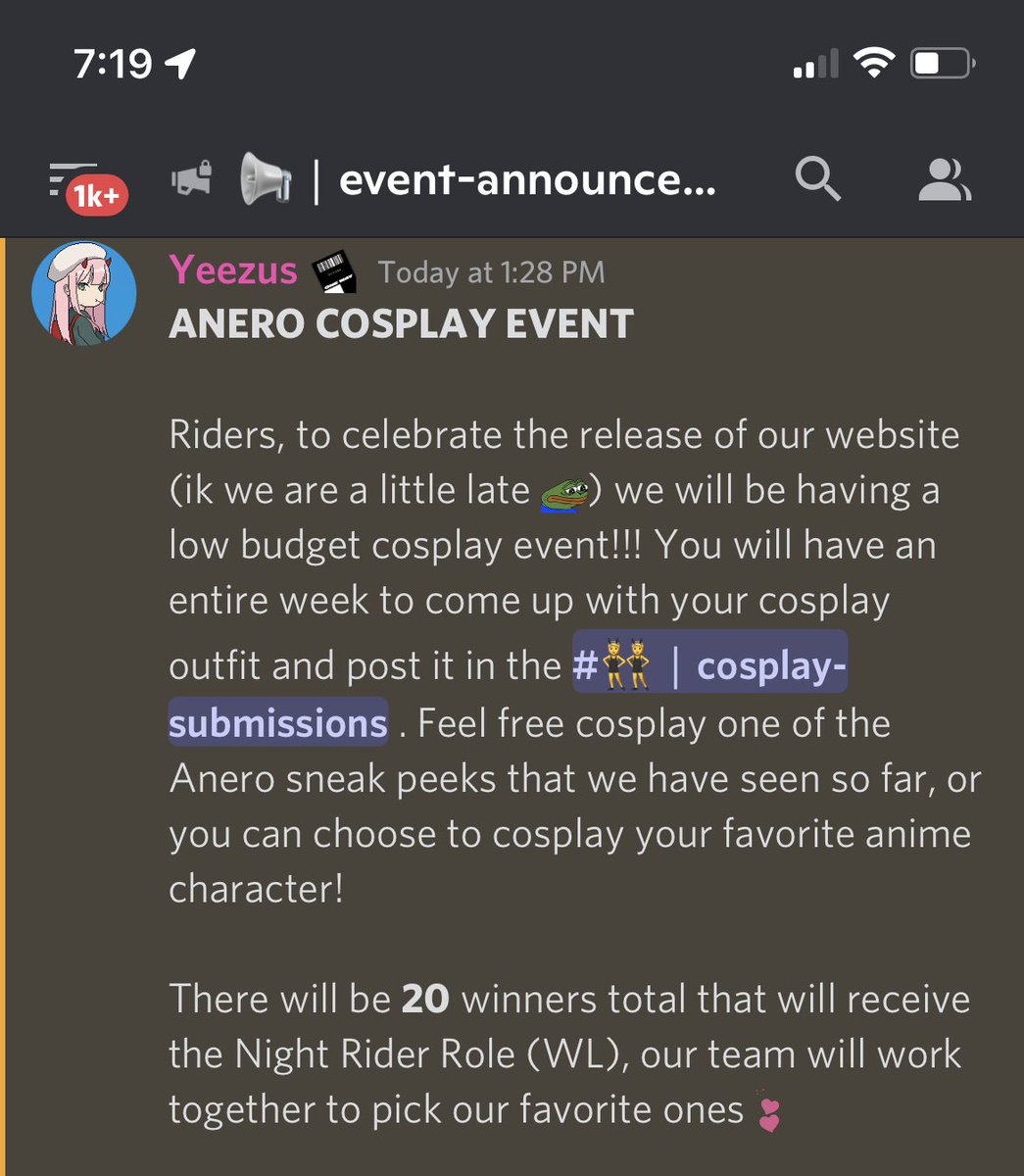 Riders does anyone need a Night Rider Ticket (WL)?? Show us your best low budget cosplay!! Please head over to Event Announcements in the Anero discord and read the instructions for the event!!! Can’t wait to see what you guys come up with!!!