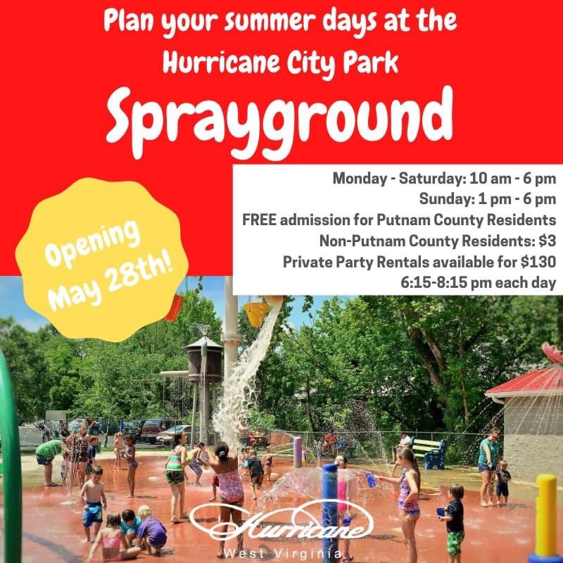Hurricane Sprayground opening Memorial Day weekend!  Go to hurricanewv.com to reserve your private party for this summer!
