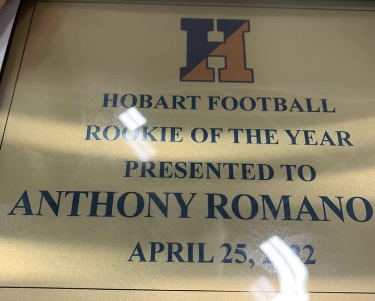 Congrats to Anthony Romano who was named <a href="/HobartFootball/">Hobart Football</a> Rookie of the Year. <a href="/EagleTribSports/">EagleTrib Sports</a> <a href="/tomryanmethuen/">Thomas Ryan</a>