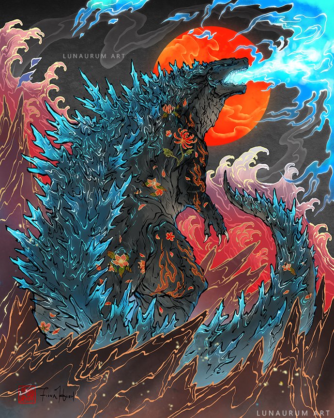 godzilla no humans kaijuu fire claws tail flower artist name  illustration images