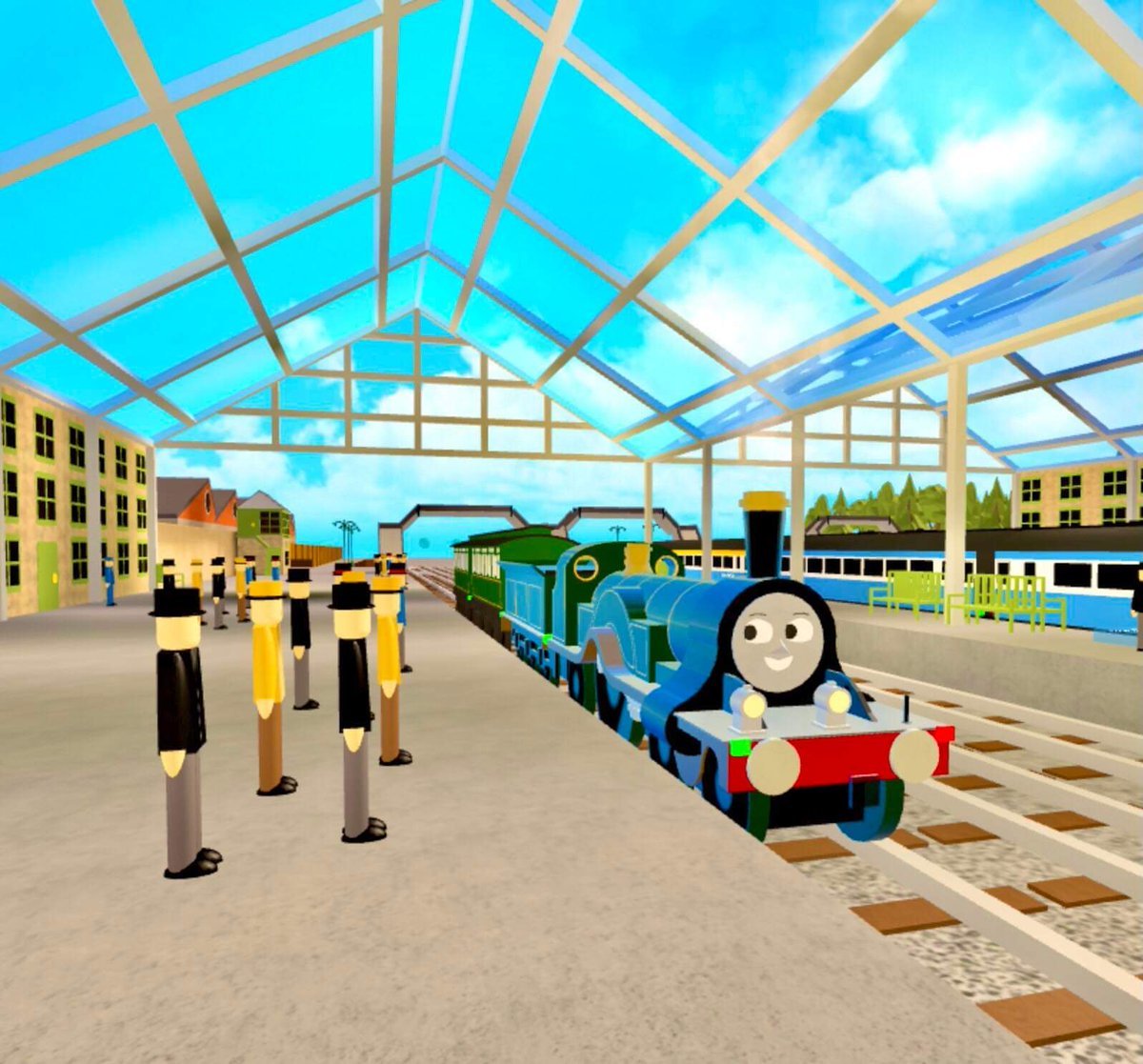 AshleyDeMoss6's tweet photo. Emily at Vicarstown. #BlueTrainWithFriends #Roblox #ThomasAndFriends #EmilyTheEmeraldEngine https://t.co/2TW0HHAXnA