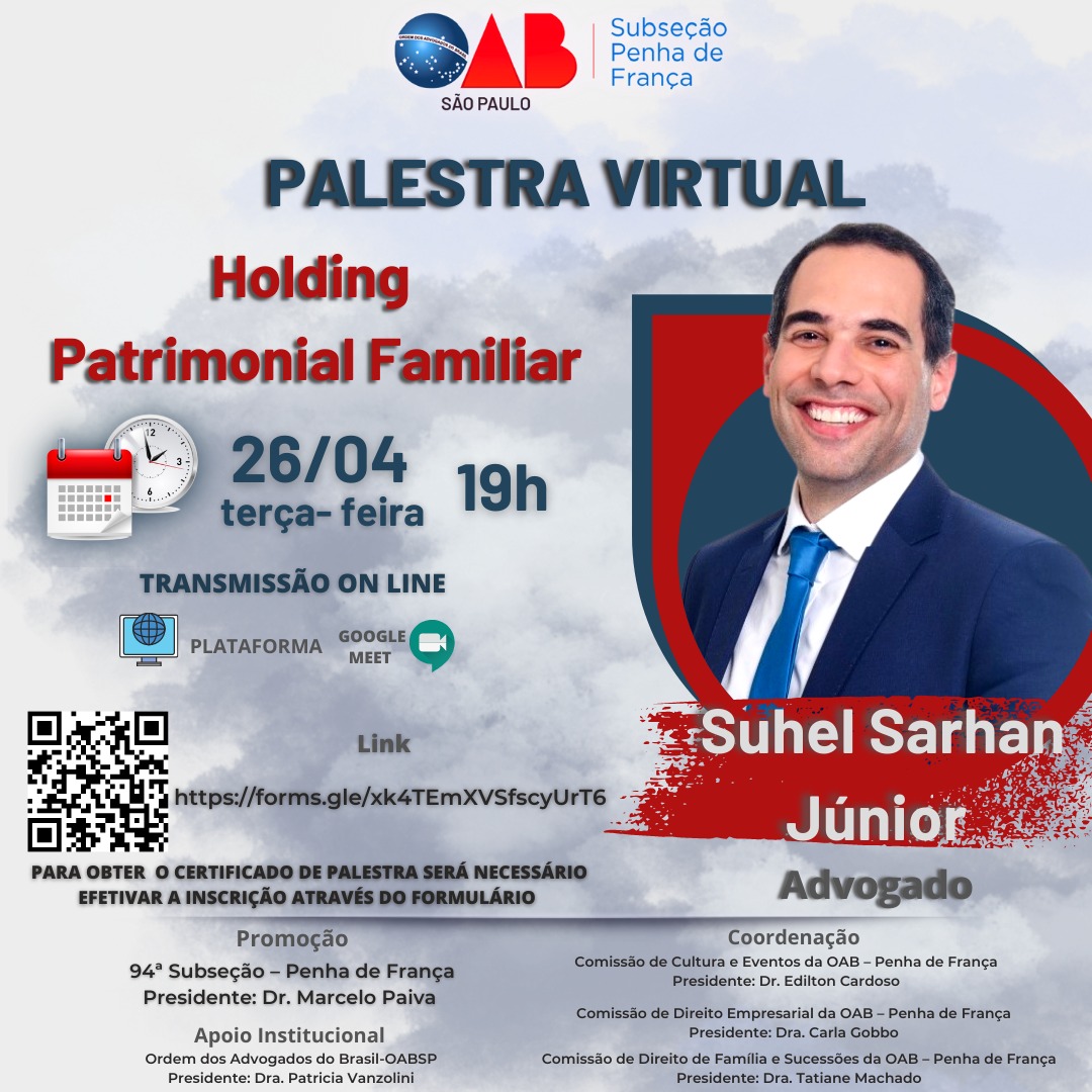 suheljunior's tweet photo. Amanhã ministrarei palestra sobre Holding Patrimonial Familiar. Interessados podem se inscrever no link: https://t.co/hjpOeeCEXu https://t.co/bFQIISvFyA