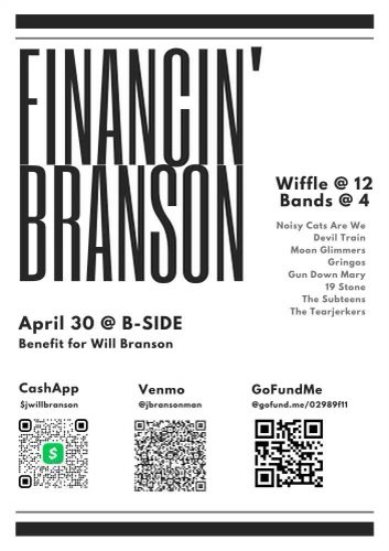 This Weeks Lineup:
Tonight:Aubrey McCrady 11
Tues:Parabola-10pm
Wed:WiMM Presents Kiña Delmar/Rachel Maxann/Alice Hasen 9
Thur:Devil Train-10
Fri:Alicja Pop/Faux Killers/Adam&amp;The Fingurines-9
Sat: Will Branson Benefit!Wiffle Ball Tournament/Silent Auction - Starts noon/Bands at 4