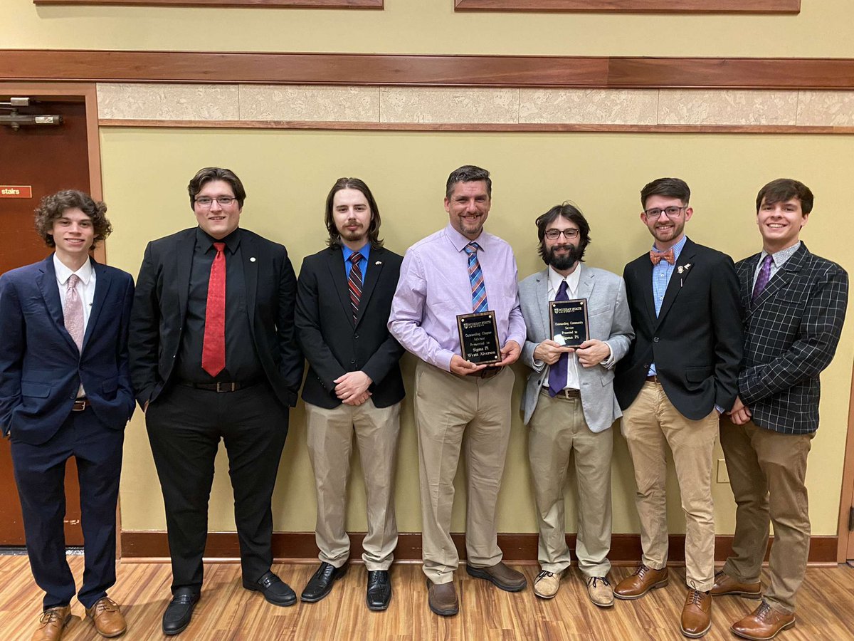 Tonight we won Outstanding Chapter Advisor and also Outstanding Community Service Award! Thank you <a href="/w_alverson/">Wyatt Alverson</a> for being our advisor and working so hard to improve our chapter and thank you for all the brothers for all their hard work in improving the community!