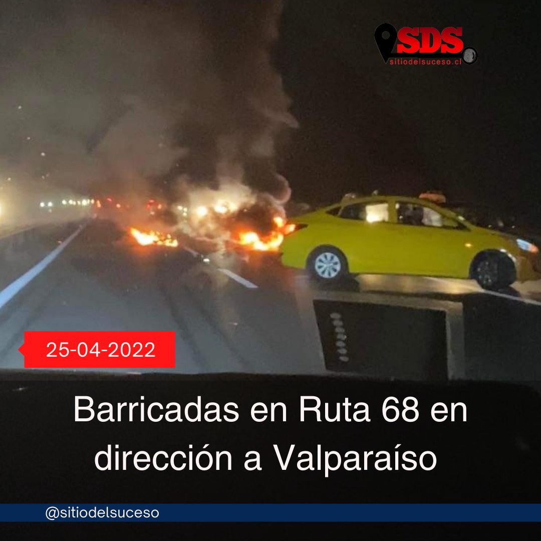 sitiodelsuceso's tweet photo. Se mantienen desvíos de tránsito en Ruta 68, en dirección a Valparaíso, por barricadas a la altura de Paso Hondo https://t.co/ANKuFYZYcA