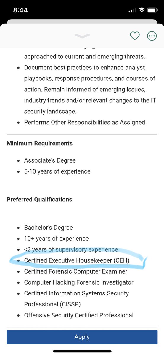 w0mbat5eoul's tweet image. The most illustrious certification in #cybersecurity… Certified Executive Housekeeper (CEH)