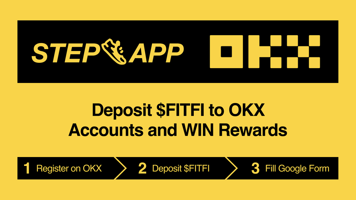 StepApp_'s tweet photo. ⚡️Step App $FITFI Token Premier Listing on @OKX

Deposit Campaign!
1. Register on OKX
2. Deposit $FITFI
3. Fill Google Form (https://t.co/IZoqPUc1Jr) - Earn $50,000!

https://t.co/O0Xw5m20pr is one of the largest global exchanges, with nearly $4 billion daily volume. https://t.co/pnvVSGB9xe