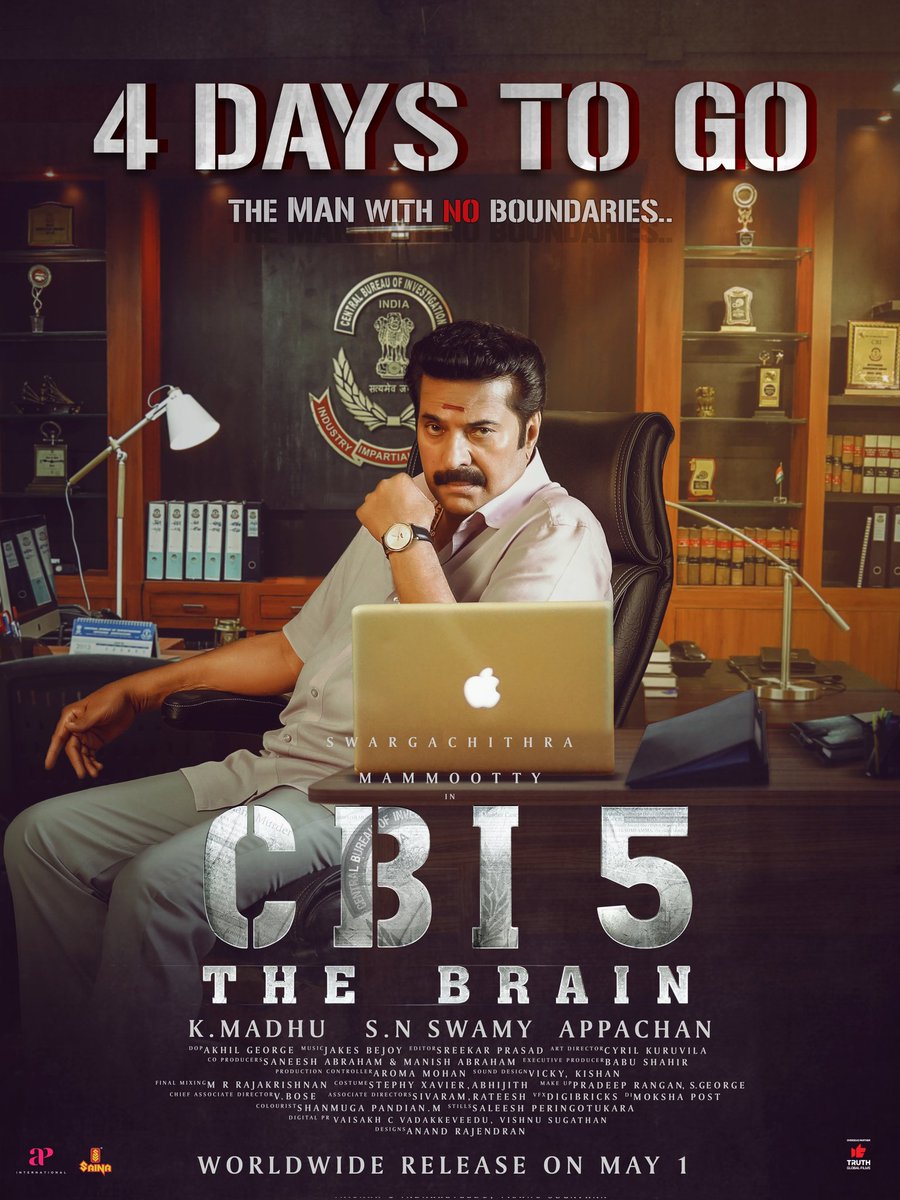 mammukka's tweet photo. .@CBI5TheBrain Releasing Worldwide on May 1 , 2022

@directorkmadhu #CBI5TheBrain https://t.co/T1Iz4RQTl0